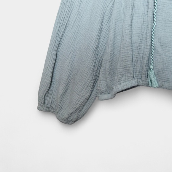 Cato Gauze Cotton Boho Tassel Button Blouse Blue 22/24W Plus Size Beach Coastal - Picture 4 of 9